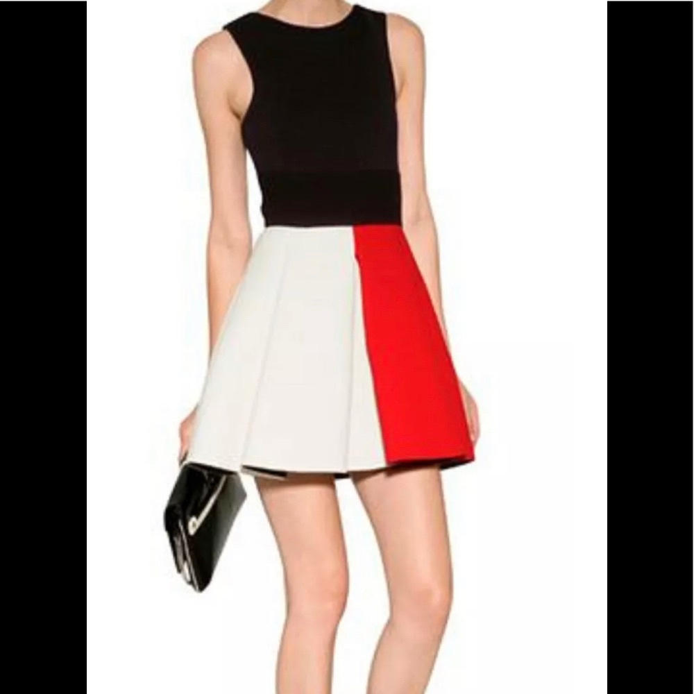 FAUSTO PUGLISI Wool Colorblock Dress In Red/Ivory